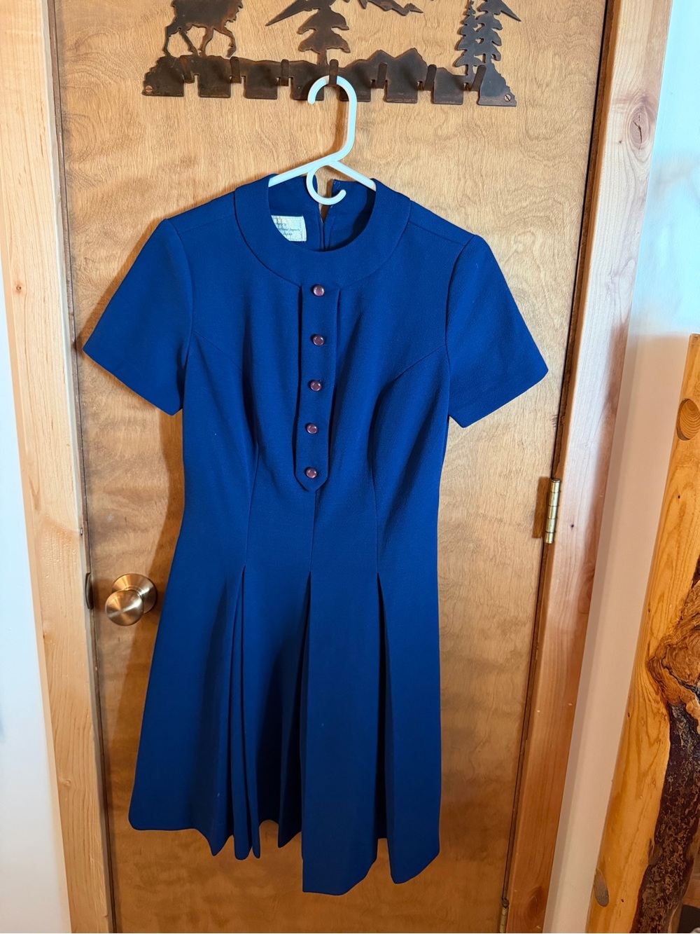 Vintage Navy Short Sleeve Pleated Dress